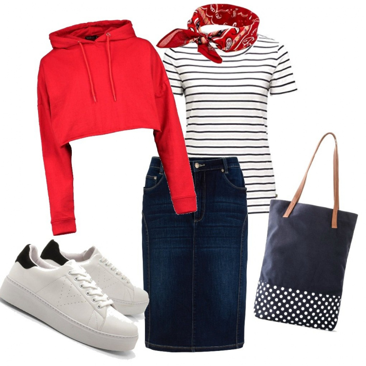 Outfit femme - Moderne en sweat. Style Urban pour Tous les jours. Assortir avec jupes longues, sacs à bandoulière et portés à l'épaule, t-shirts, sweats, sneakers, bandeaux.