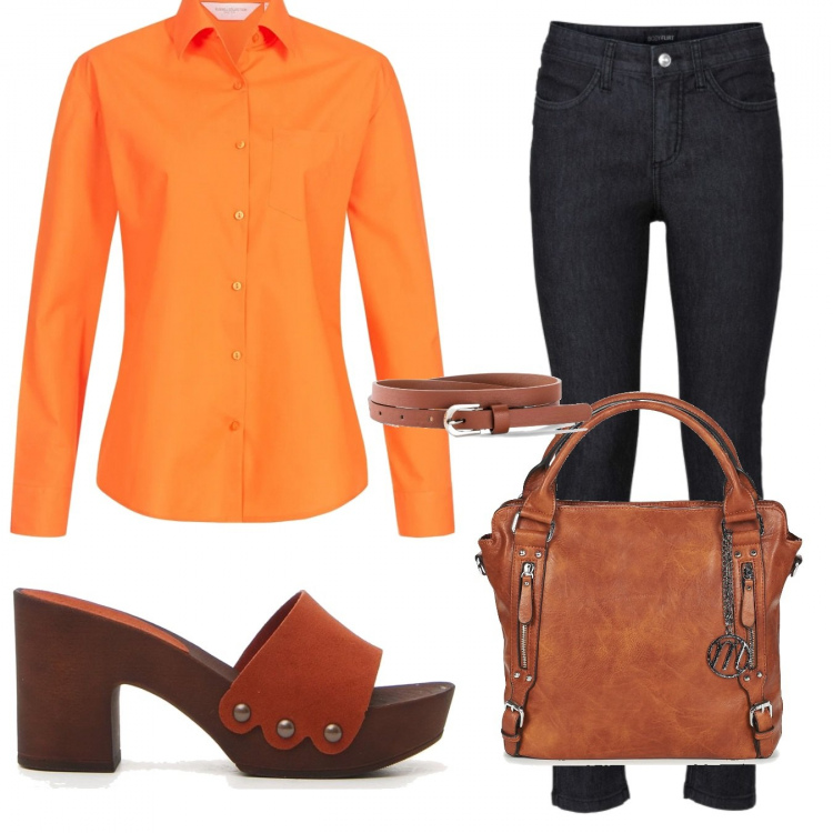 Outfit donna - Basic #15260. Stile Basic per Tutti i giorni. Abbinamento con jeans skinny, slip, borsa a spalla, camicie, sandali.