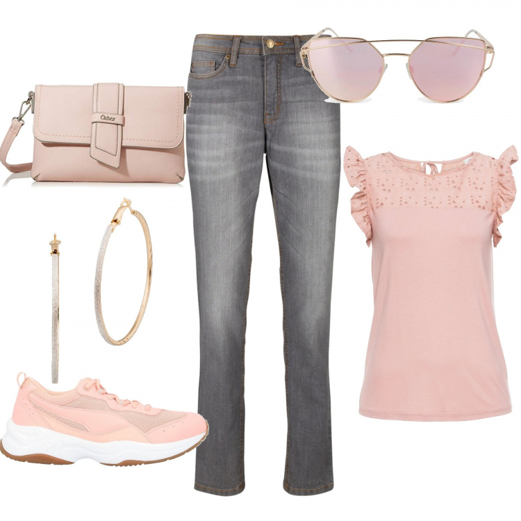 Outfit donna - Capsule: pochi pezzi, tanti outfit. Stile Bon Ton per Tutti i giorni. Abbinamento con jeans mom, top, orecchini, sneakers, occhiali da sole, borse a tracolla.