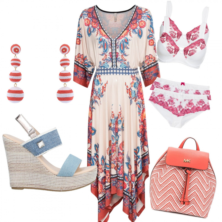 Outfit femme - Bohème chic. Style Tendance pour Tous les jours. Assortir avec soutiens-gorge, robes longues, pantalons longs, sacs-à-dos, sandales, sabots, mules et tongs tendance, boucles d'oreilles.