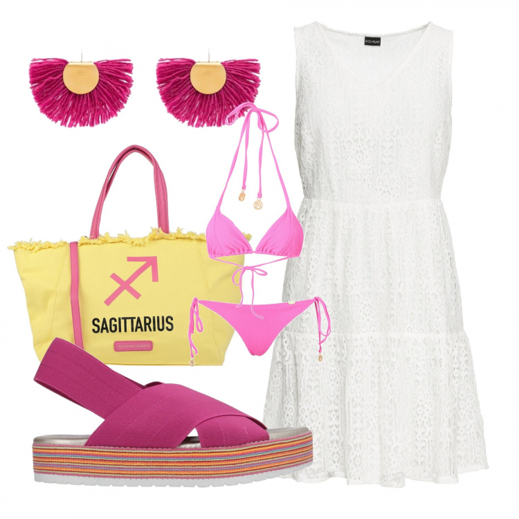 Outfit donna - Gente di mare ... Stile Basic per Mare. Abbinamento con sandali, borsa a mano, costumi, reggiseni, vestiti, orecchini.