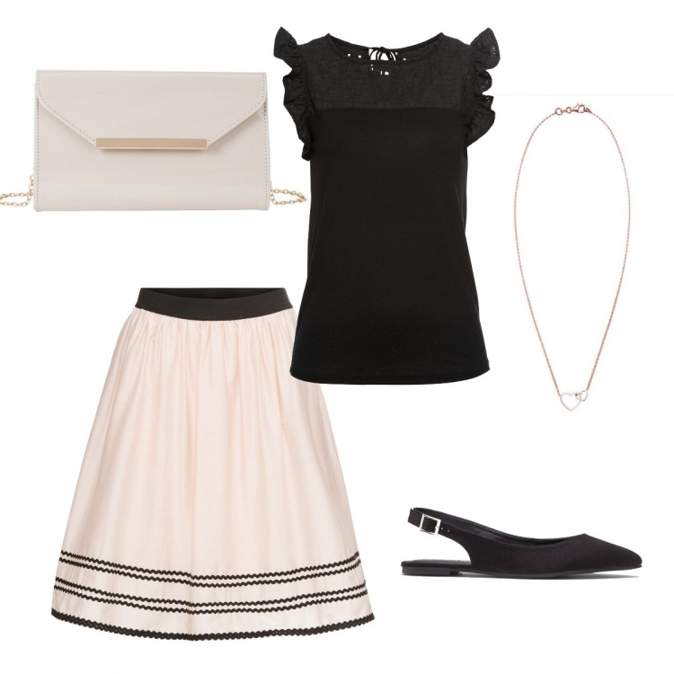 Outfit donna - Classic bon ton. Stile Bon Ton per Cerimonia. Abbinamento con t-shirt, pochette, gonne, ballerine, collana.