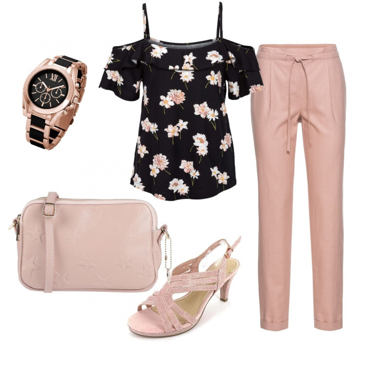 Outfit donna - Basic #15874. Stile Basic per Ufficio. Abbinamento con pantaloni, top, top, borse a spalla, sandali.