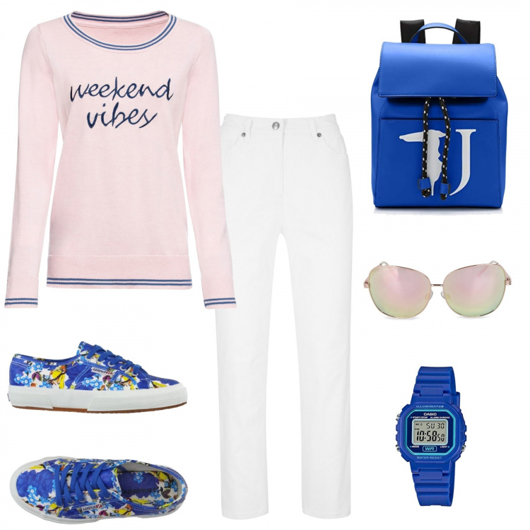 Outfit donna - SaturdayMorning. Stile Urban per Tutti i giorni. Abbinamento con pantaloni, maglione, sneakers, zaini, occhiali da sole, orologi digitali.