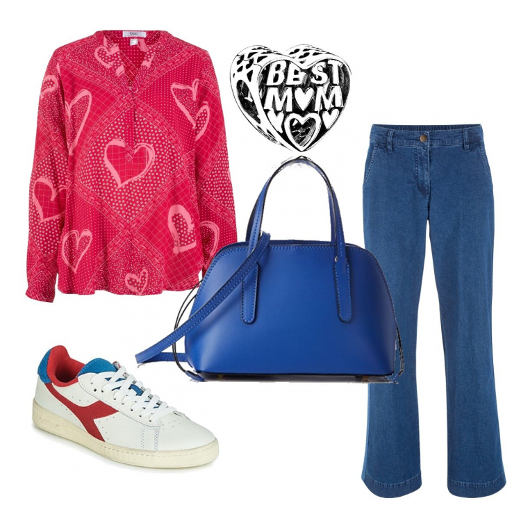 Outfit donna - Ti voglio bene, Mamma !. Stile Basic per Tutti i giorni. Abbinamento con vestiti lunghi, bermuda, sneakers, borsa a mano, ciondoli.