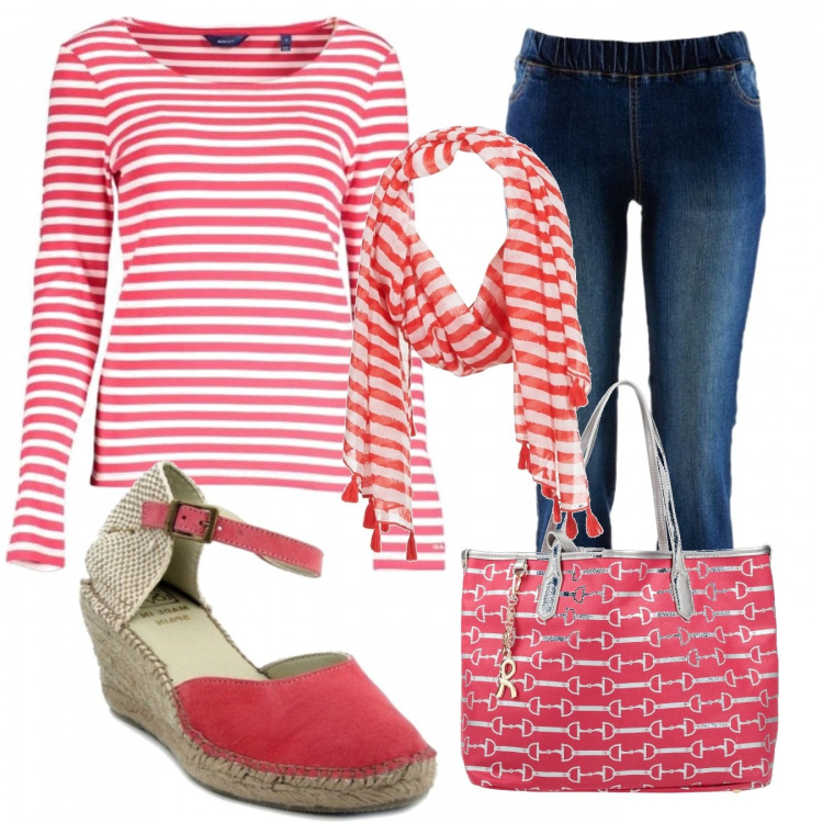 Outfit donna - Basic #15976. Stile Basic per Tutti i giorni. Abbinamento con treggings, borse a mano, espadrillas, sciarpe, t-shirt.