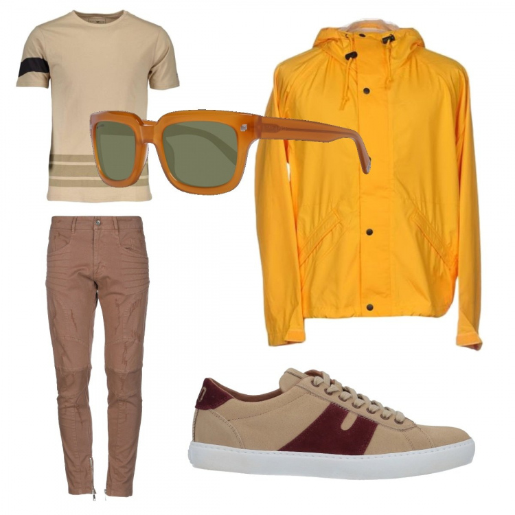 Outfit uomo - Total look #534300. Abbinamento con sneakers, pantalone lungo, giubbotto, occhiali da sole, t-shirt.