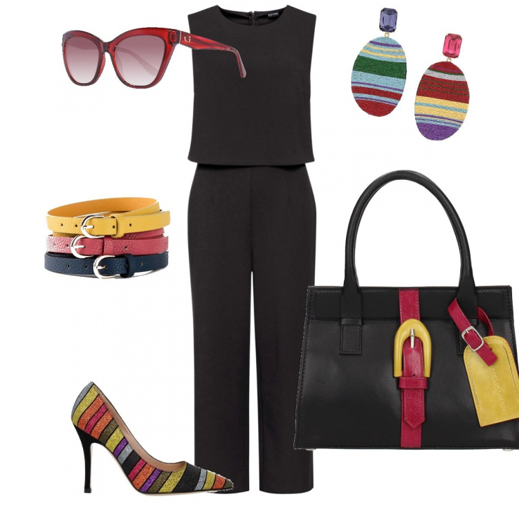 Outfit donna - Total look #534550. Abbinamento con cinture, tute, borse a mano, décolleté, orecchini, occhiali da sole.