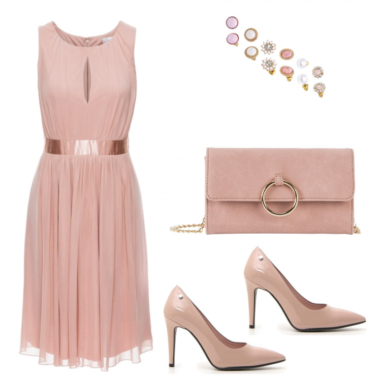 Outfit donna - Damigelle in rosa. Stile Bon Ton per Cerimonia. Abbinamento con cappotti, vestiti, orecchini, décolleté.