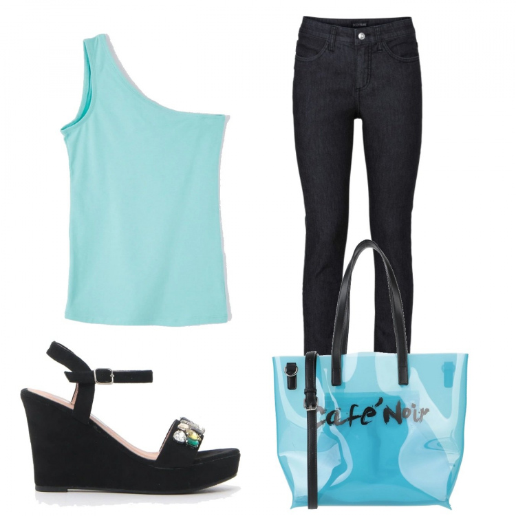 Outfit donna - Basic #16120. Stile Basic per Tutti i giorni. Abbinamento con jeans skinny, borse a mano, top, sandali.