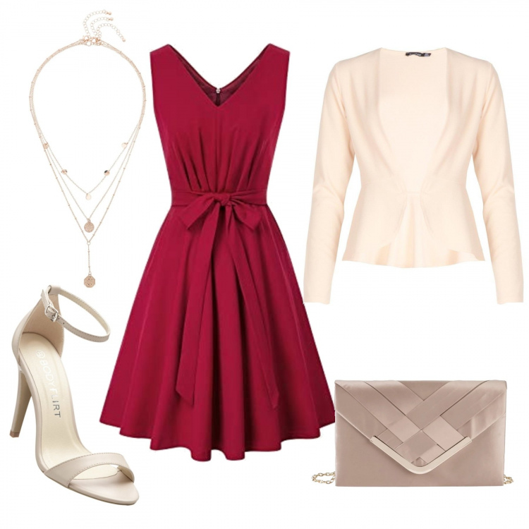 Outfit donna - Eleganza low cost. Stile Bon Ton per Serata fuori. Abbinamento con gonne, sandali in pelle, ciondoli, blazer, vestito.