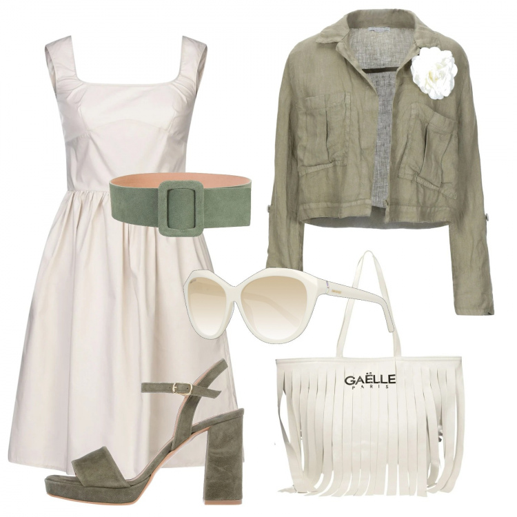 Outfit donna - Basic #16279. Stile Basic per Tutti i giorni. Abbinamento con vestiti corti, sandali col tacco, blazer, cintura, borsa, occhiali da sole.