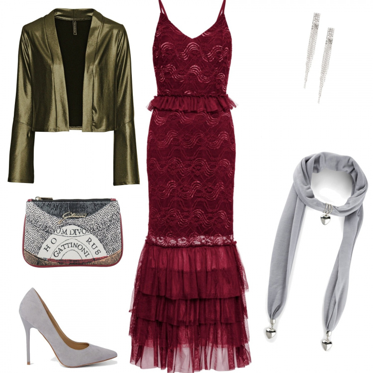 Outfit donna - Ricevimento in giardino. Stile Sexy per Cerimonia. Abbinamento con orecchini, costumi interi, blazer, foulard, pochette, décolleté.