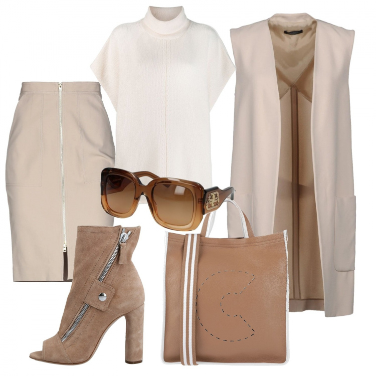 Outfit donna - Trendy #25643. Stile Trendy per Tutti i giorni. Abbinamento con stivaletti, gonna longuette, cappotti, borsa a mano, occhiali da sole, maglioni.