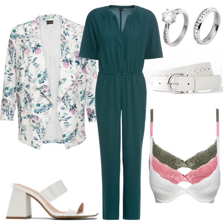 Outfit donna - BonPrix. Stile Basic per Tutti i giorni. Abbinamento con reggiseni, tute, ciabatte, blazer, anelli, cinture.