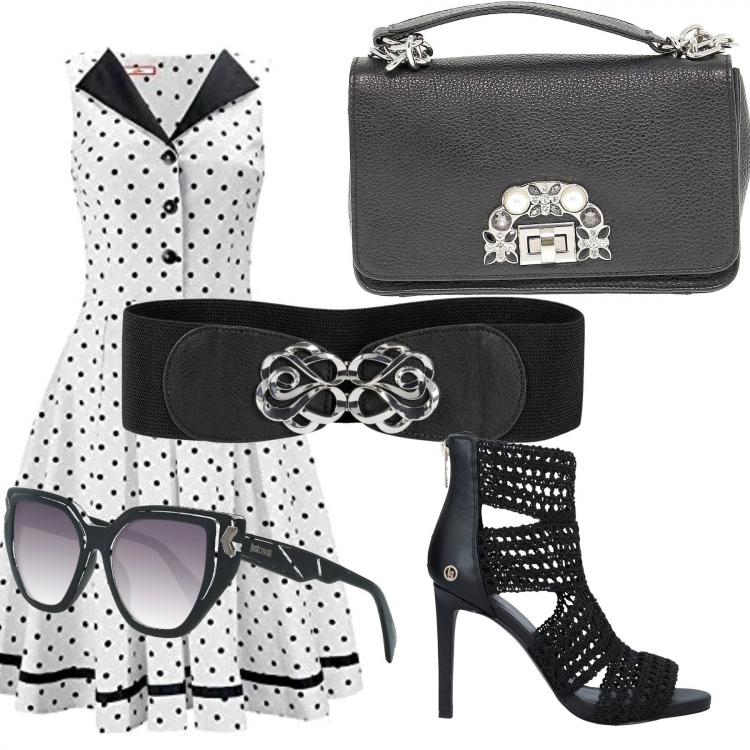 Outfit donna - Chic #13721. Stile Chic per Tutti i giorni. Abbinamento con cinture, stivaletti, borsa a mano, vestiti, occhiali da sole.