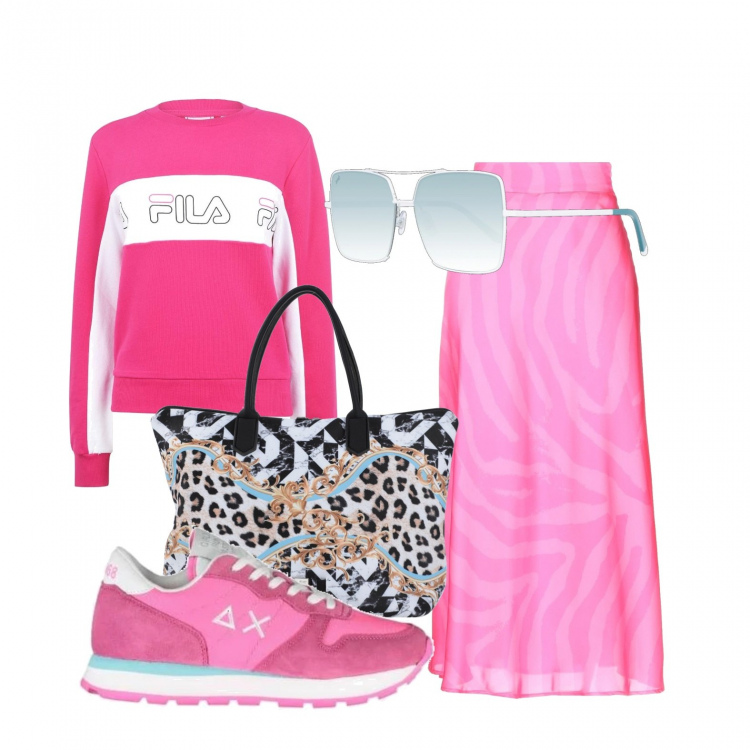Outfit donna - Le offerte di maggio. Stile Urban per Tutti i giorni. Abbinamento con gonne longuette, borse a mano, sneakers, felpa, occhiali da sole.