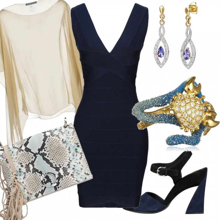 Outfit femme - Soirée fille. Style Chic pour Soirée dehors. Assortir avec robes courtes, capes, sandales en cuir, sacs en bandoulière.