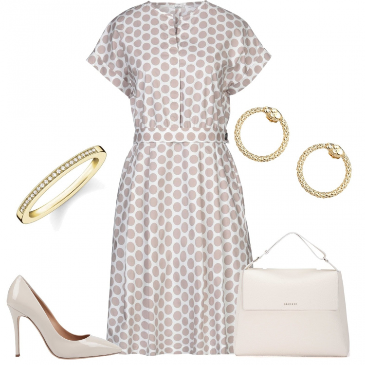 Outfit mujer - Chic #13767. Estilo Chic para Ceremonia. Combinación con anello in oro rosa, bolso de mano, pendientes, salones.