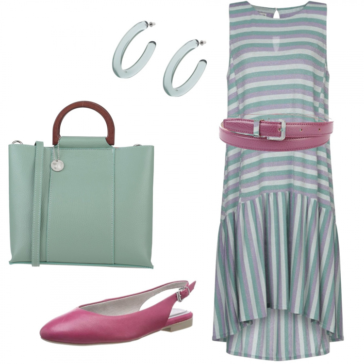 Outfit mujer - Tarde de ocio. Estilo Trendy para Todos los días. Combinación con cinturones, pendientes.