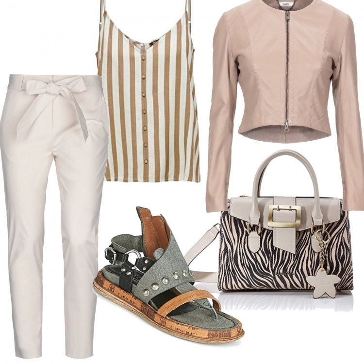 Outfit mujer - Neutro. Estilo Urban para Todos los días. Combinación con camisas, bolsos de mano, sandalias, pantalones, abrigos.