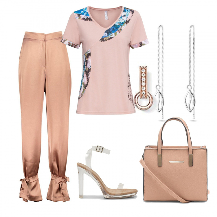 Outfit femme - Nude. Style Chic pour Cérémonie. Assortir avec sacs à main, boucles d'oreilles, pendentifs.