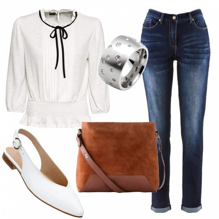Outfit donna - Basic #16347. Stile Basic per Tutti i giorni. Abbinamento con jeans boyfriend, pullovers, anelli, ballerine, giacche.