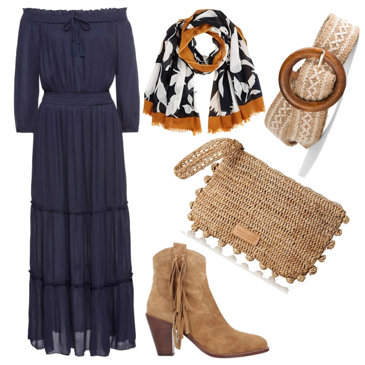 Outfit femme - Robe + ceinture : look bohème. Style Ethnique pour Tous les jours. Assortir avec ceintures et bretelles, pochette.