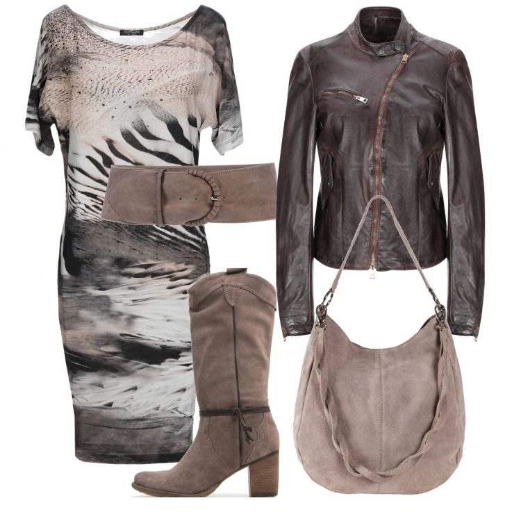 Outfit donna - Trendy #26189. Stile Trendy per Tutti i giorni. Abbinamento con borse a mano, vestito corto, cinture, cappotti, stivali.