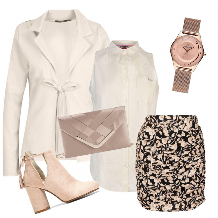 Outfit donna - Chic #13895. Stile Chic per Ufficio. Abbinamento con gonne, stivaletti, gonna longuette, blazer, camicie, orologi analogici.