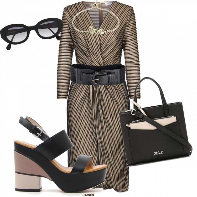 Outfit donna - Righe ma non rigore. Stile Basic per Ufficio. Abbinamento con cinture, vestiti midi/longuette, braccialetti, borse tote, occhiali da sole, sandali.