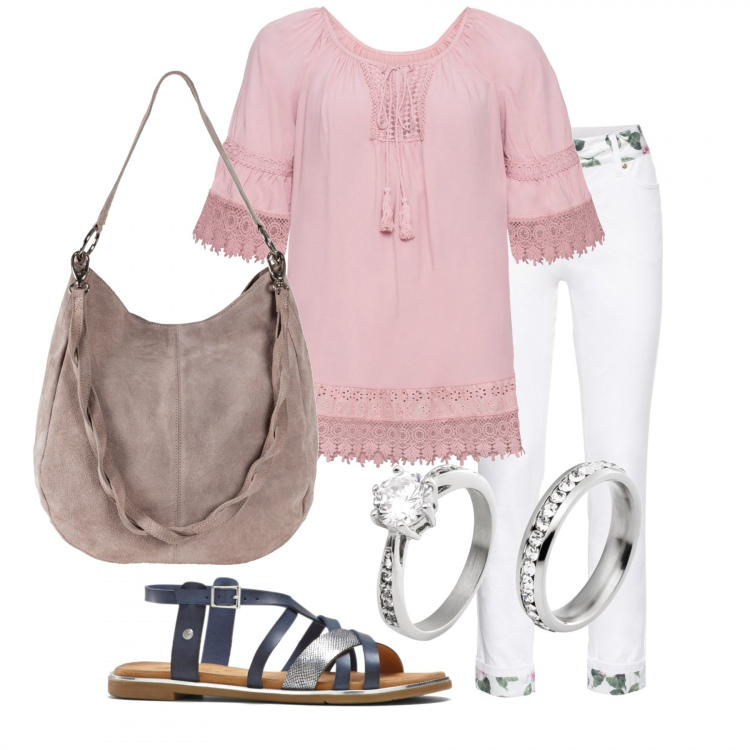Outfit donna - Basic #16567. Stile Basic per Tutti i giorni. Abbinamento con borse a mano, pantaloni, tuniche, anelli, sandali.