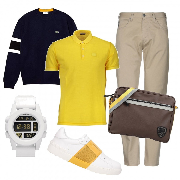 Outfit uomo - Vitamina C. Stile Urban per Tutti i giorni. Abbinamento con sneakers, orologi digitali, accessori, pantaloni, polo, felpa.