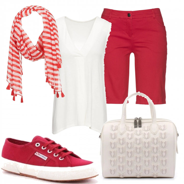 Outfit donna - Basic #17446. Stile Basic per Tutti i giorni. Abbinamento con top, bermuda, sneakers, borse a mano, sciarpe.