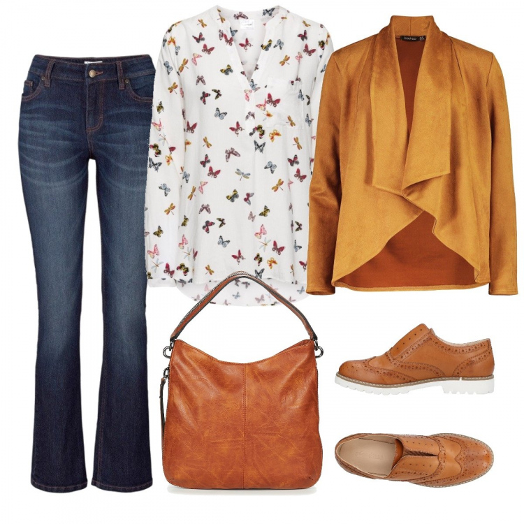 Outfit donna - Mocassini Oxford donna. Stile Urban per Tutti i giorni. Abbinamento con bluse, jeans bootcut, scarpe stringate, giacca, borsa a spalla.