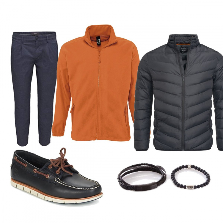 Outfit uomo - Mocassini. Stile Casual per Tutti i giorni. Abbinamento con scarpa, braccialetti, felpe, piumino, pantaloni.