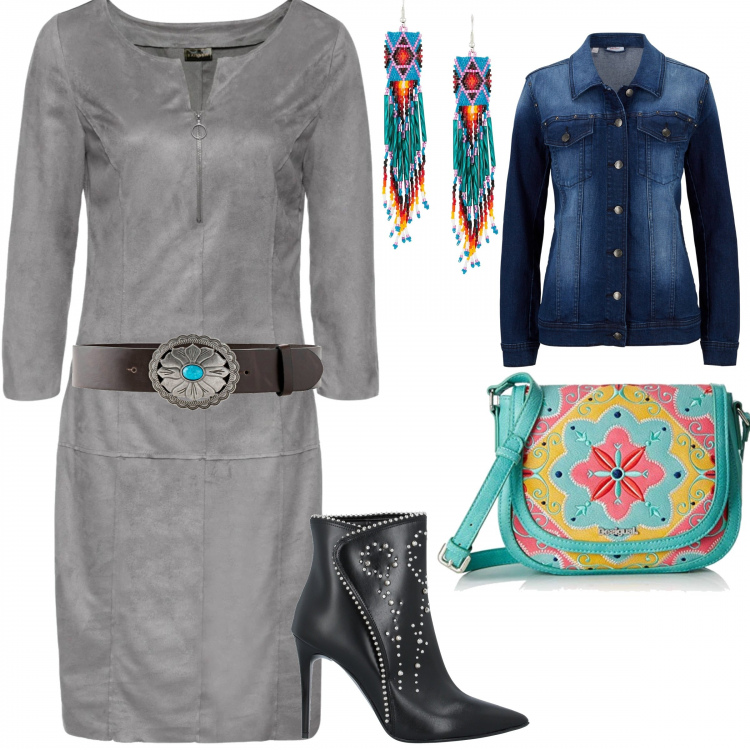 Outfit femme - Ethnique. Style Ethnique pour Tous les jours. Assortir avec soutiens-gorge, manteaux, robes longues, sacs à l'épaule, bottines, boucles d'oreilles.