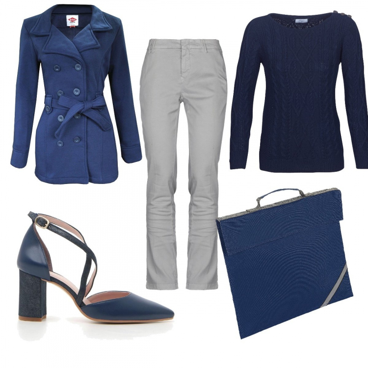 Outfit donna - At work. Stile Bon Ton per Ufficio. Abbinamento con pantalone lungo, maglieria, scarpe stringate, cappotti, décolleté.