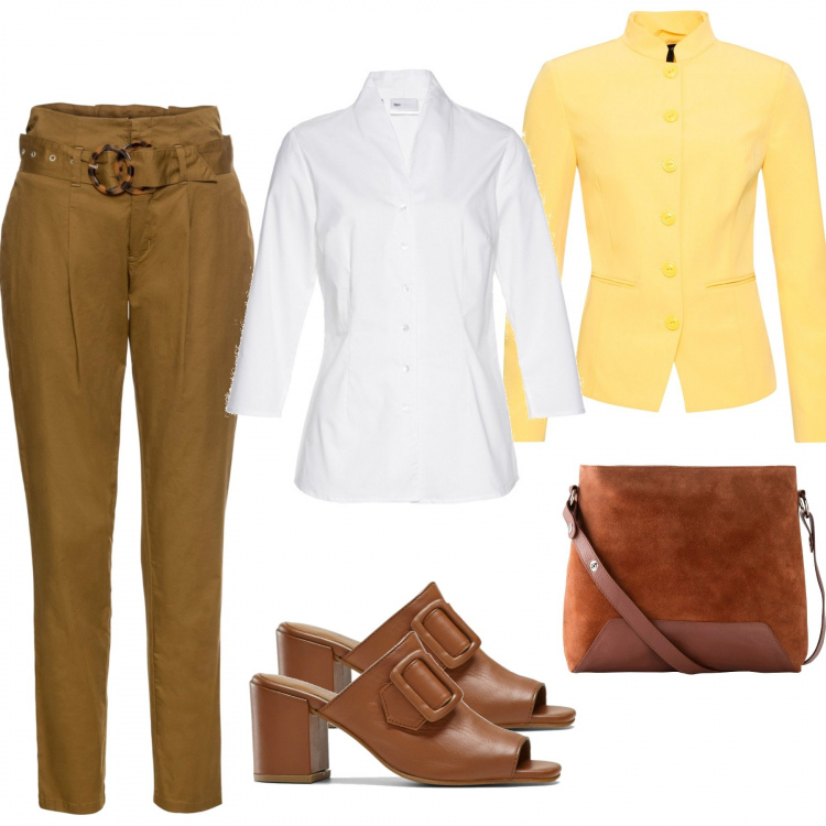 Outfit donna - Outfit casual alla moda. Stile Bon Ton per Ufficio. Abbinamento con camicie, vestiti, ciabatte, blazer, giacche.