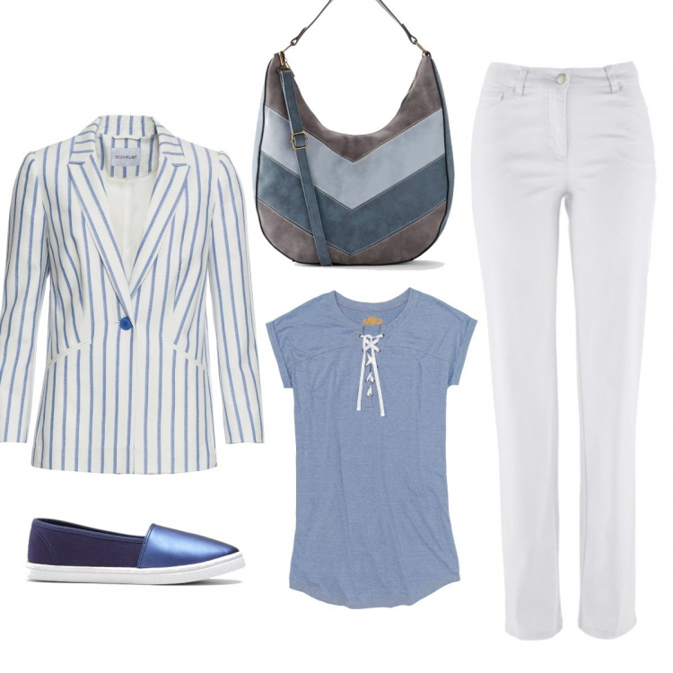Outfit donna - Sobria eleganza. Stile Basic per Tutti i giorni. Abbinamento con pantaloni, camicia da notte, maglieria, mocassini, borse a mano.