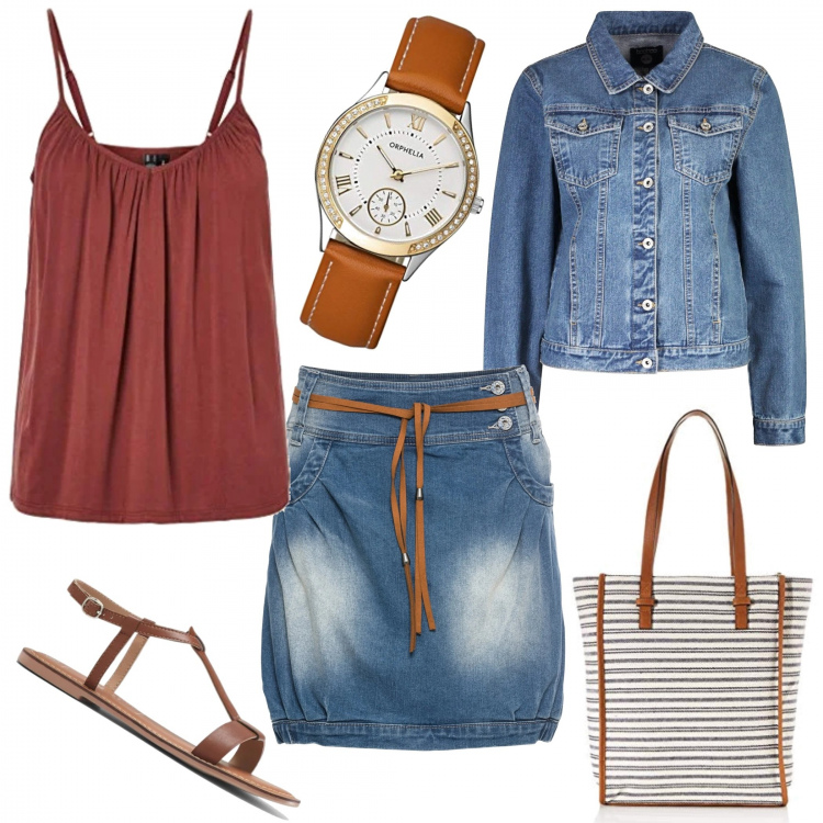 Outfit femme - West cool. Style Tendance pour Tous les jours. Assortir avec jupes longues, sandales en cuir, débardeurs à bretelles, bottines texanes, sac cabas, bracciale bianco e marrone.