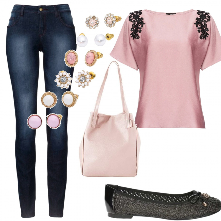 Outfit donna - Top in raso. Stile Trendy per Tutti i giorni. Abbinamento con jeans skinny, orecchini, ballerine, camicie, borse tote.