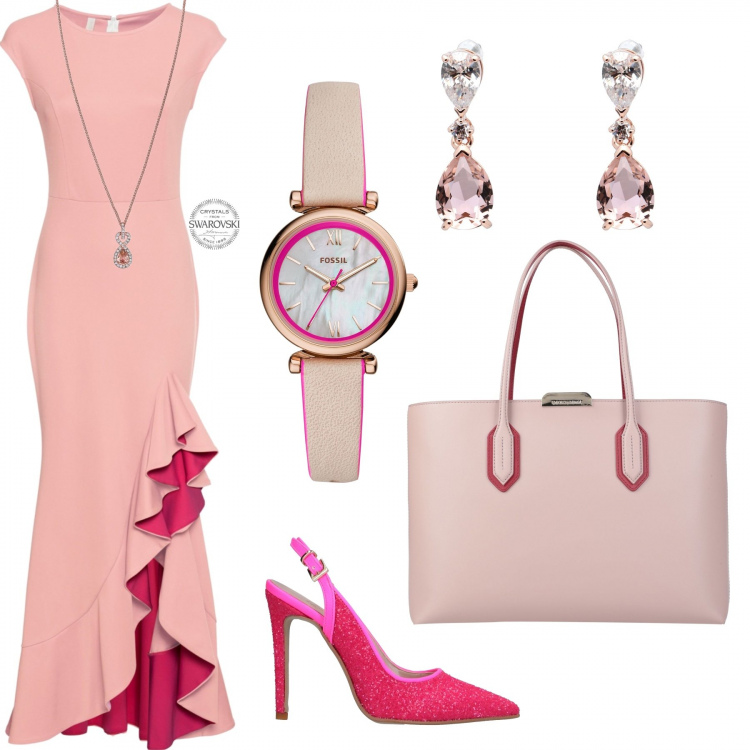 Outfit donna - Chic #15456. Stile Chic per Cerimonia. Abbinamento con décolleté, borse a mano, orologi, orecchini, vestiti, ciondoli.