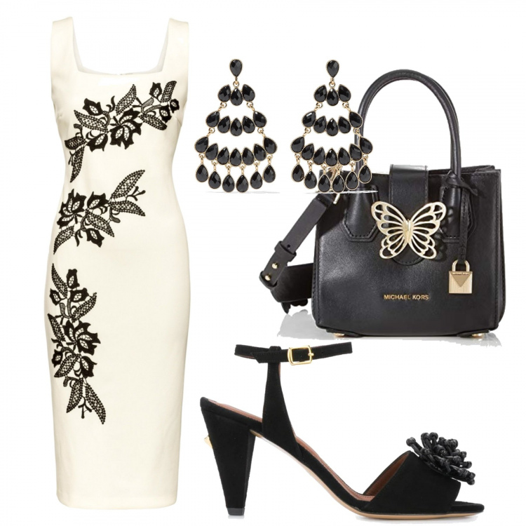Outfit donna - Bon Ton #13559. Stile Bon Ton Abbinamento con vestiti corti, orecchini, sandali col tacco, borse a spalla.