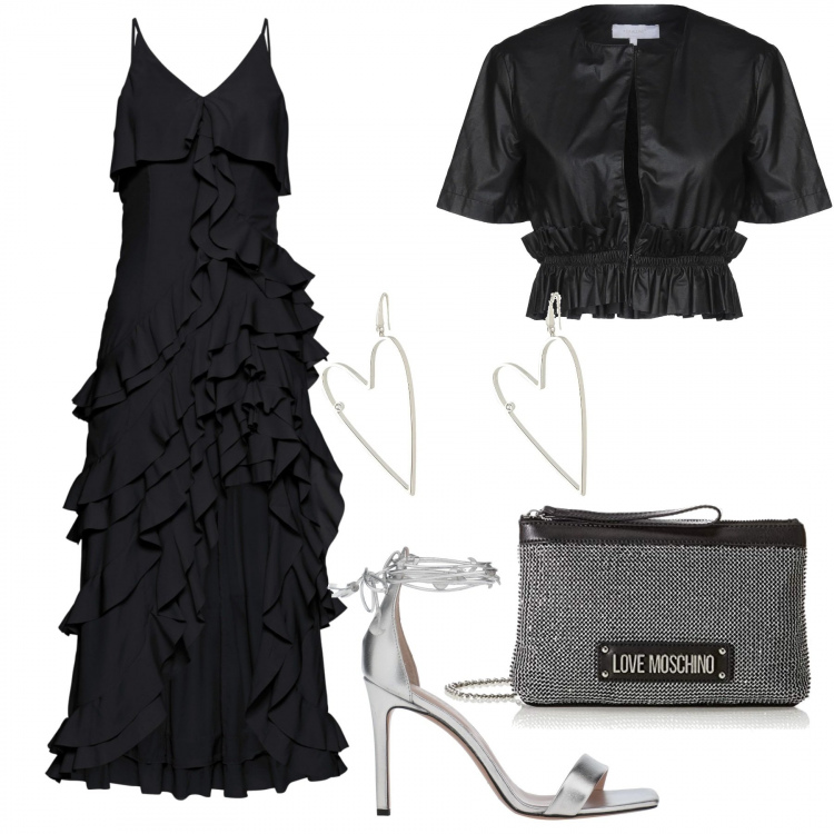 Outfit donna - Metti una serata glam. Stile Chic per Serata fuori. Abbinamento con blazer, sandali col tacco, orecchini, bluse, borse a mano.