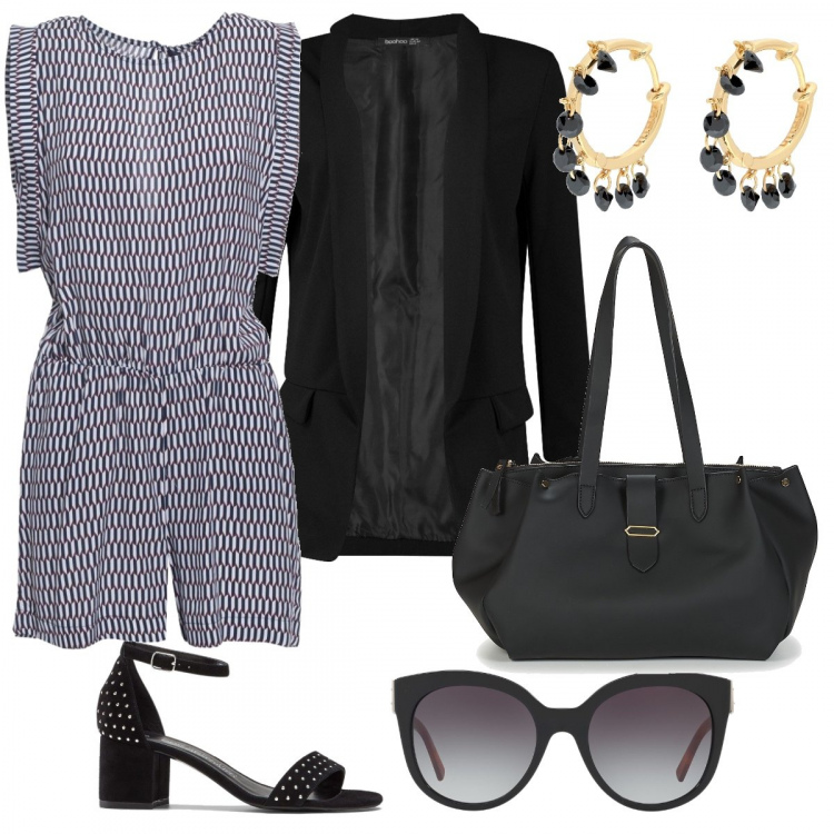Outfit donna - Sunglasses and earrings. Stile Trendy per Tutti i giorni. Abbinamento con sandali, orecchini, blazer, borsa, occhiali da sole, vestiti.