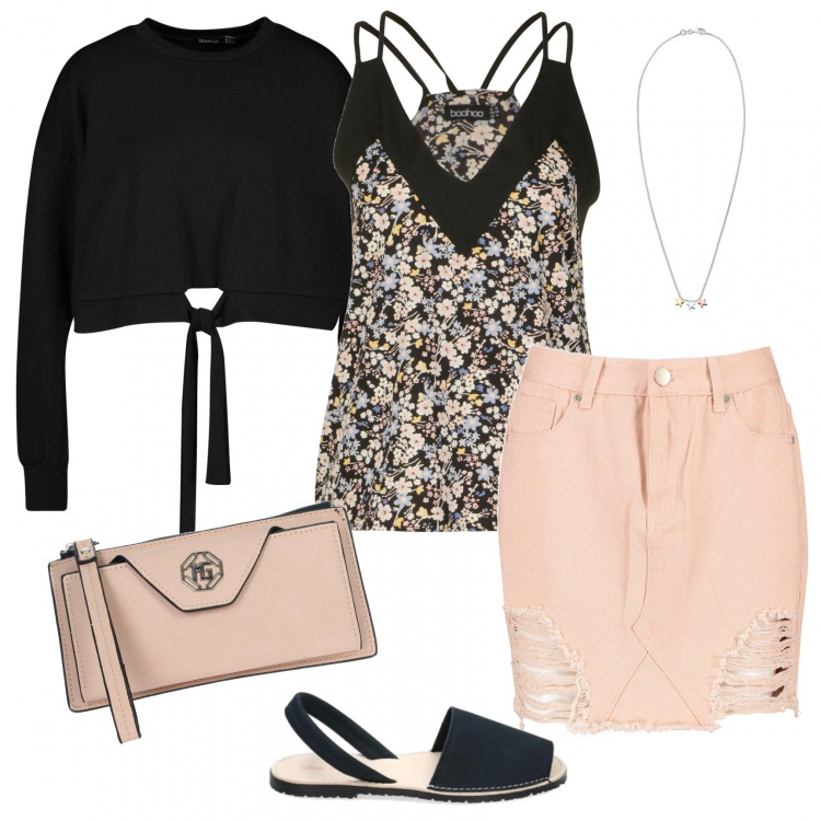 Outfit mujer - Basic #18164. Estilo Basic para Todos los días. Combinación con colgantes, carteras, top pastello, cinturón, vestido.