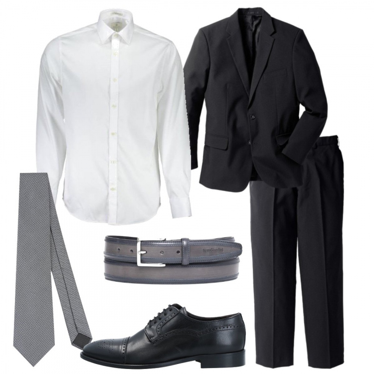 Outfit uomo - Business/Elegante #1845. Stile Business/Elegante per Ufficio. Abbinamento con giacche, scarpe stringate, cravatte, cinture, camicie.
