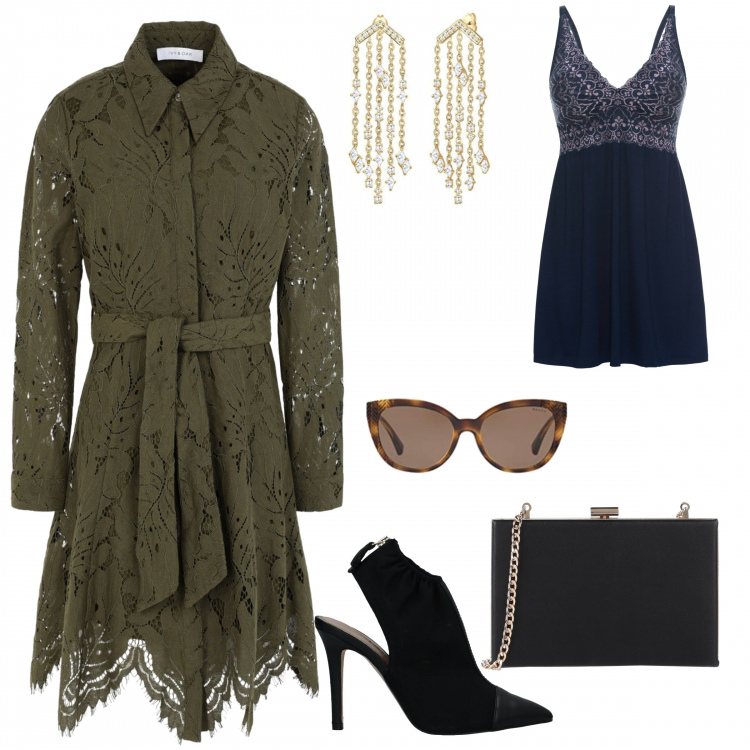 Outfit femme - Chic #15851. Style Chic pour Bureau. Assortir avec jupons, robes, chaussures à talon, lunettes, sacs à main, boucles d'oreilles.