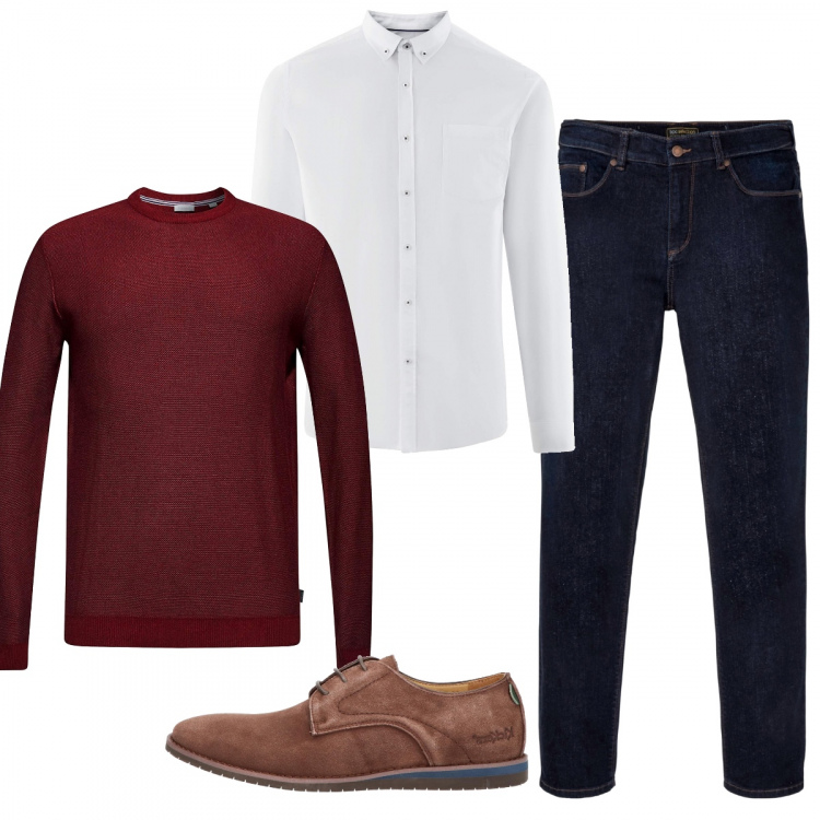 Outfit uomo - Casual #8988. Stile Casual per Tutti i giorni. Abbinamento con jeans dritti, scarpe stringate, pullovers, camicie.